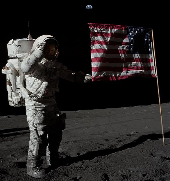 Neil Armstrong salutând de pe Lună