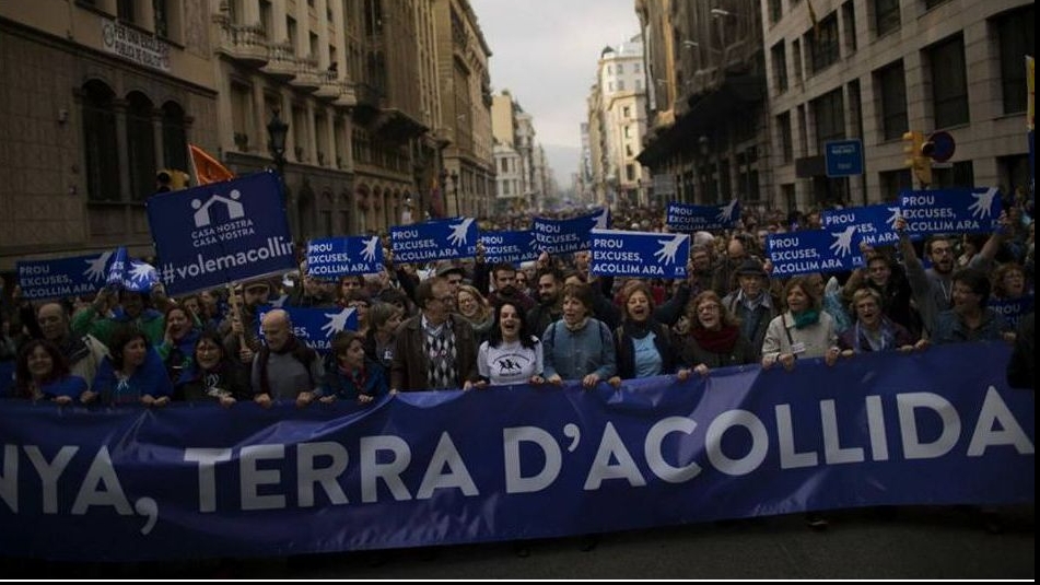 Manifestaţie pro refugiaţi la Barcelona