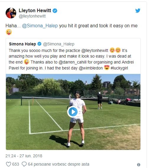 Lleyton Hewitt și Simona Halep pe Twitter