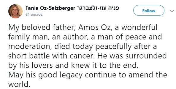 Fiica lui Amos Oz pe Twitter