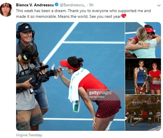 Bianca Andreescu pe Twitter
