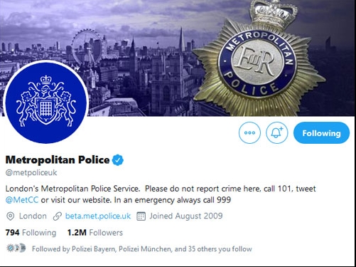 Metropolitan Police - contul de Twitter