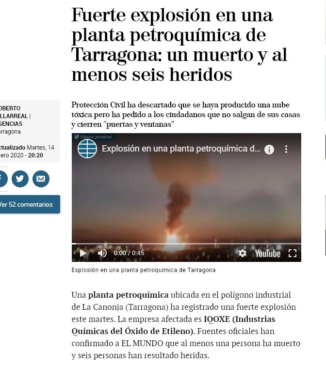 El Mundo anunță o explozie într-o uzină chimică
