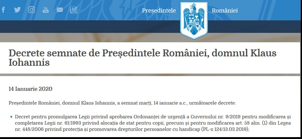 Decretul semnat de președintele Klaus Iohannis