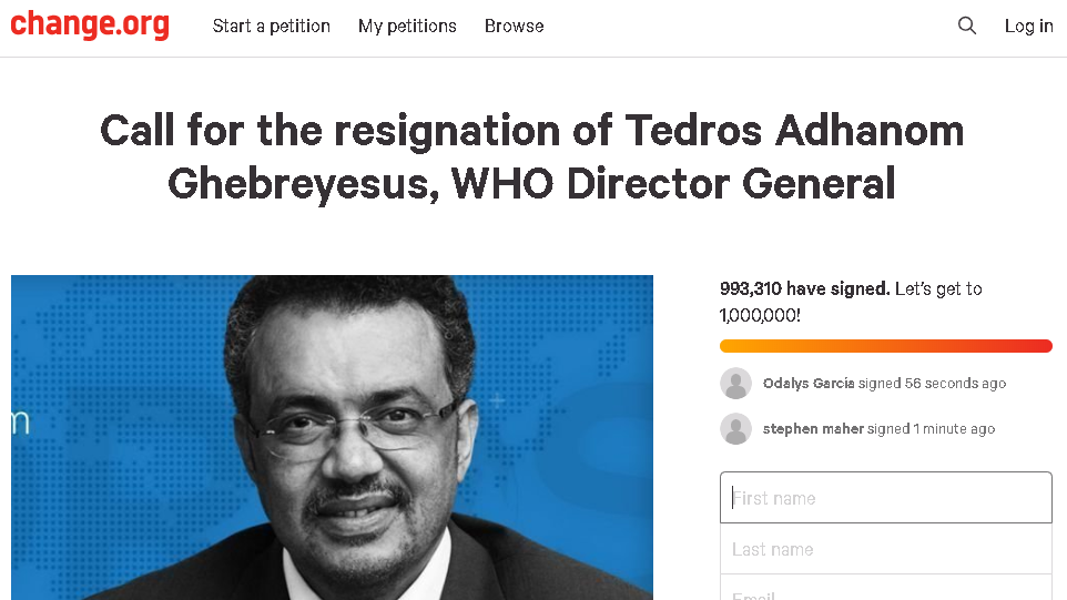 Aproape un milion de oameni cer astăzi demisia directorului OMS