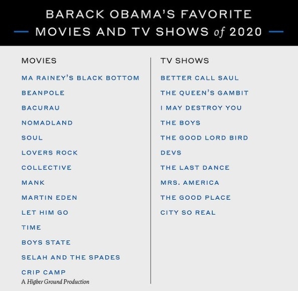Filmele preferate de Barack Obama în 2020