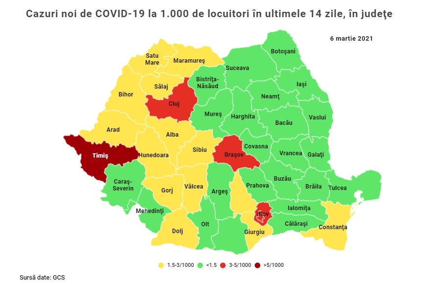 Incidența COVID-19 la 1000 de locuitori 6 martie