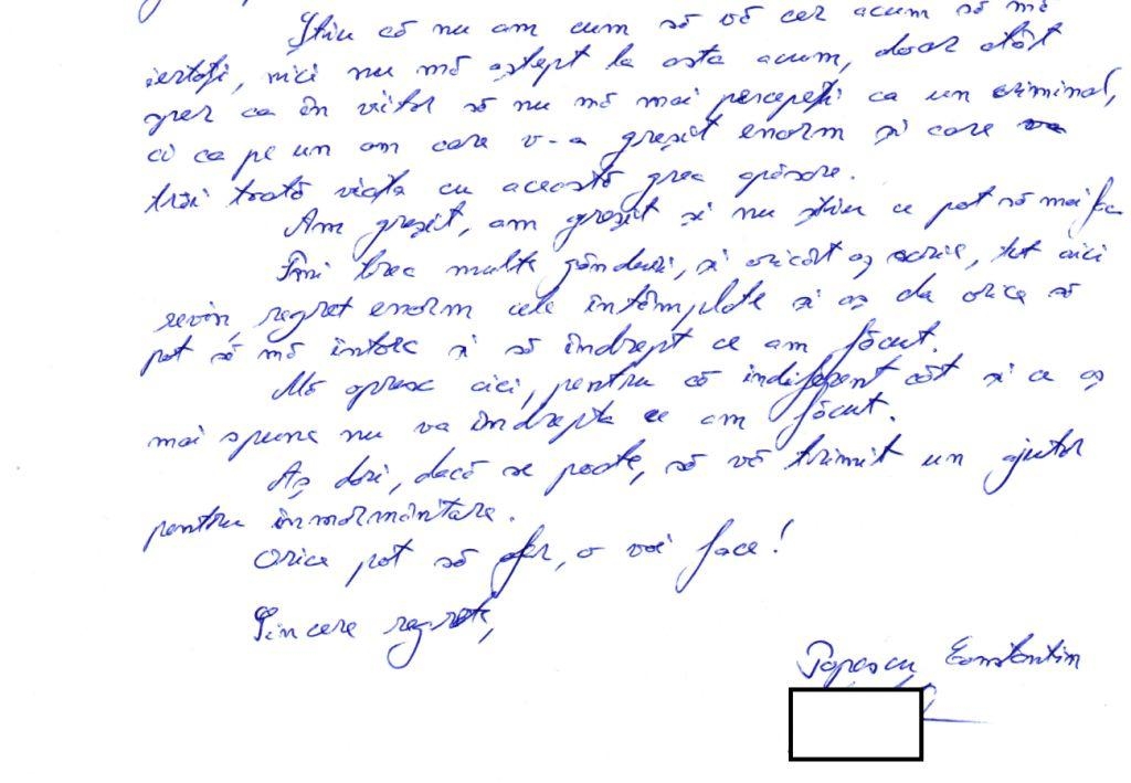 Scrisoarea polițistului către familia fetiței pe care a accidentat-o mortal pe trecerea de pietoni