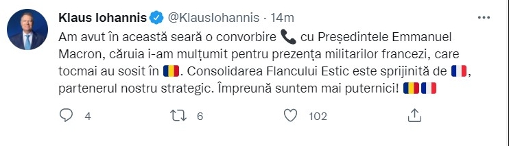 Mesajul președintelui Iohannis pe Twitter
