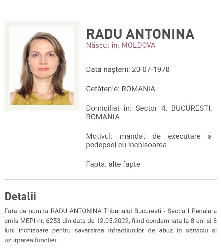 Antonina Radu dată în urmărire