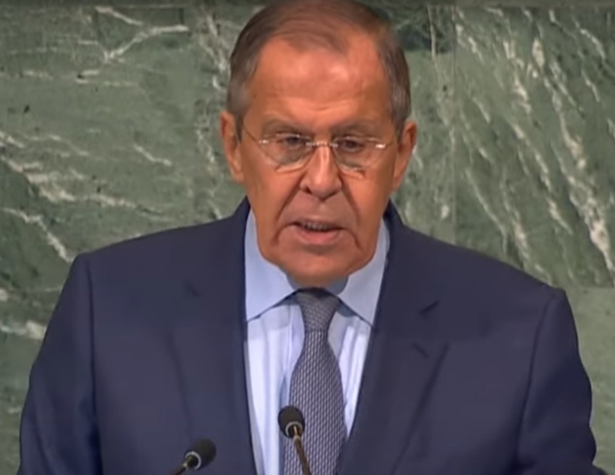 Ministrul rus de externe Serghei Lavrov adresându-se Adunării Generale a ONU