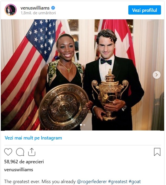 Venus Williams mesaj pentru Roger Federer
