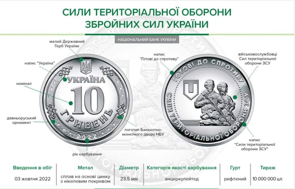 Monedă comemorativă dedicată ”Forțelor de Apărare Teritoriale” / BNU Facebook