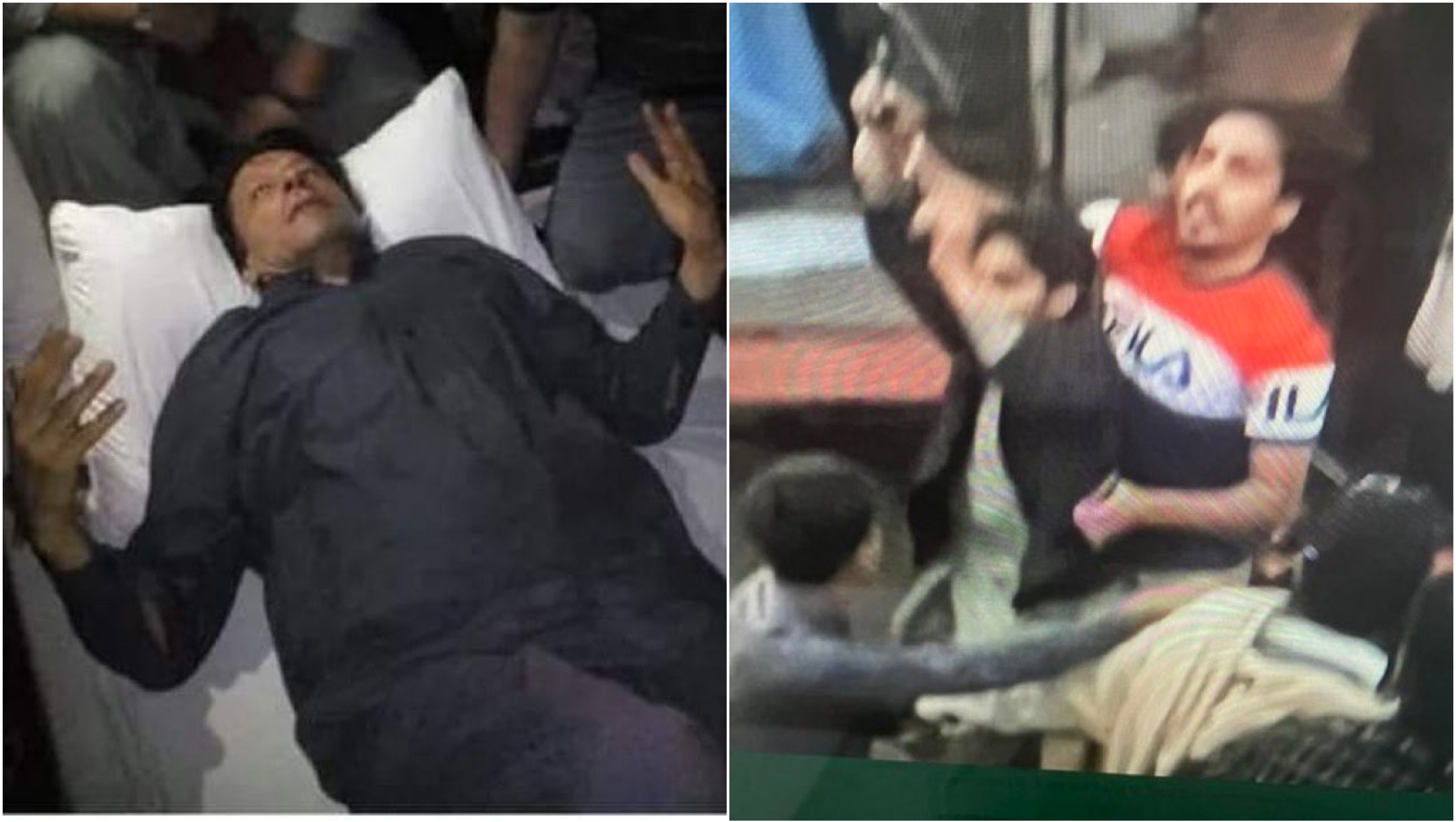 Imran Khan întins pe targă și presupusul atacator